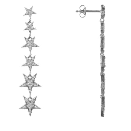 Graduated Star Drop Earrings Sterling Silver