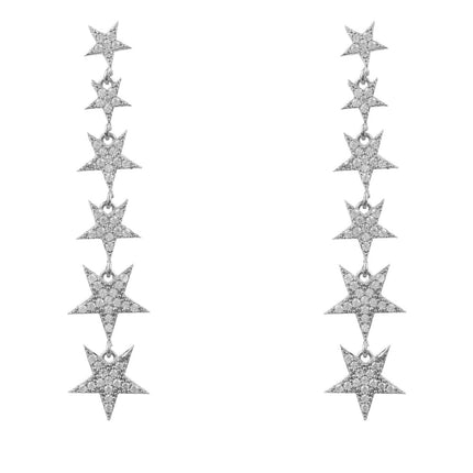Graduated Star Drop Earrings Sterling Silver