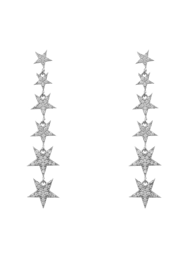 Graduated Star Drop Earrings Sterling Silver