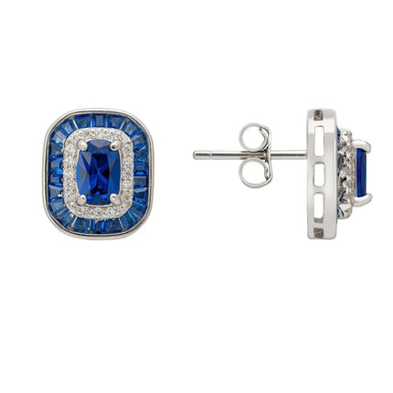 Great Gatsby Stud Earrings Sapphire Silver