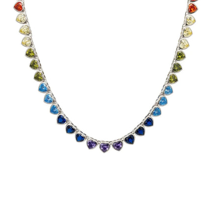 Heart Garland Rainbow Gemstone Necklace Silver