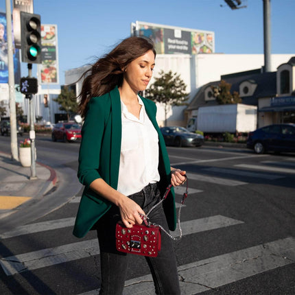 Studded Small Leather Crossbody Bag Burgundy Purse  Women's Handbag