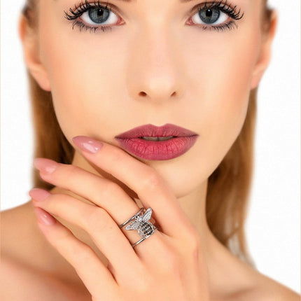Honey Bee Cocktail Ring Adjustable Silver