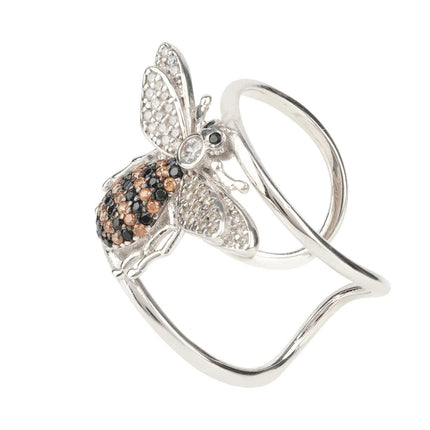 Honey Bee Cocktail Ring Adjustable Silver