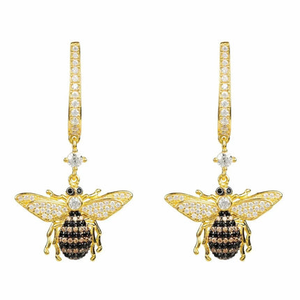 Honey Bee Drop Earrings Gold