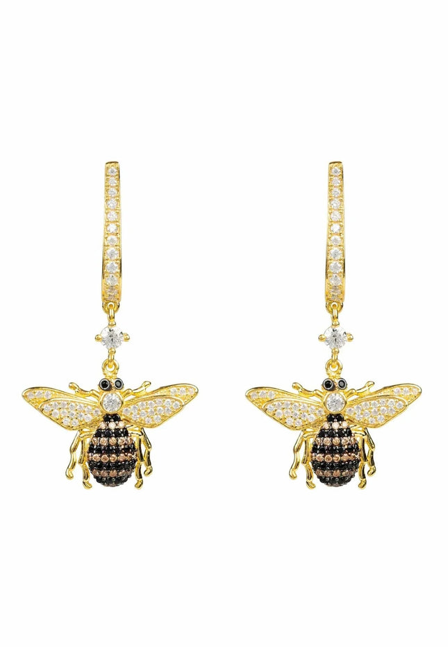 Honey Bee Drop Earrings Gold