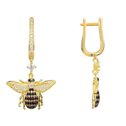 Honey Bee Drop Earrings Gold