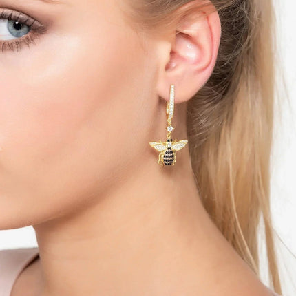 Honey Bee Drop Earrings Gold