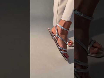 Angico Black Leather Strappy Flat