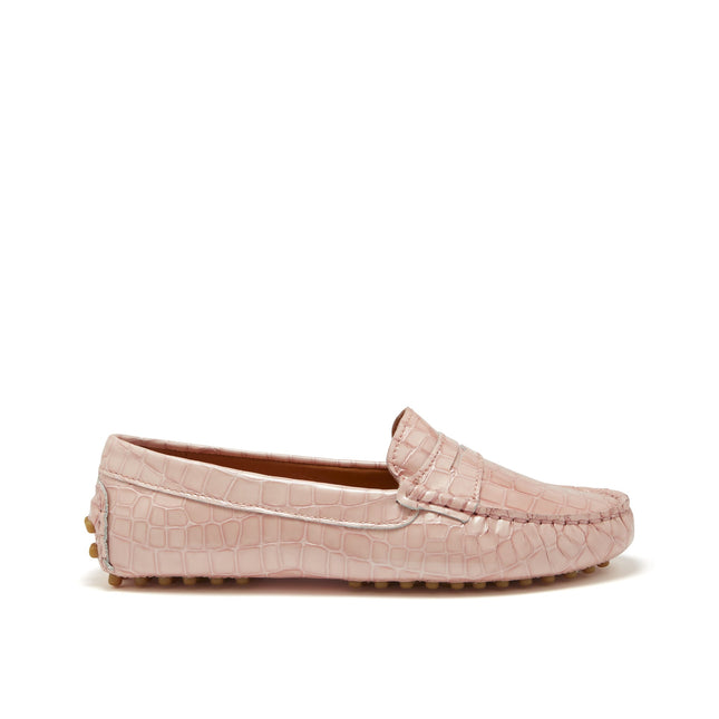 Women's Penny Driving Loafers, Powder Pink Print Patent Leather