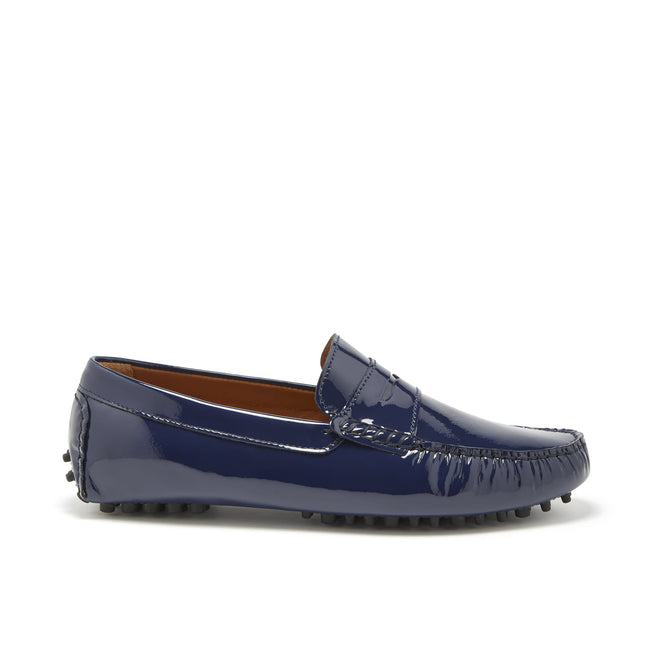 Penny Driving Loafers, Navy Blue Patent Leather