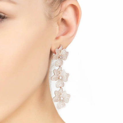 Jasmine Flower Triple Drop Earrings Silver