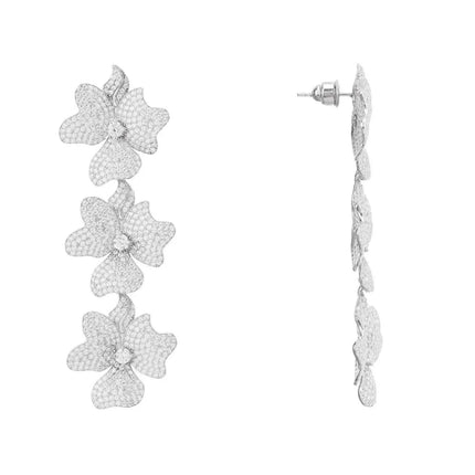 Jasmine Flower Triple Drop Earrings Silver