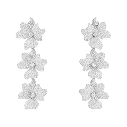 Jasmine Flower Triple Drop Earrings Silver