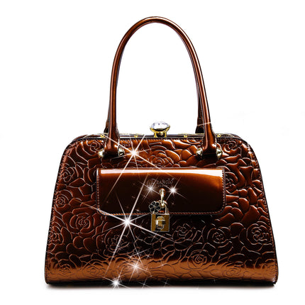 Brangio Italy Elegant Luxury Floral Embossed Designer Handbag