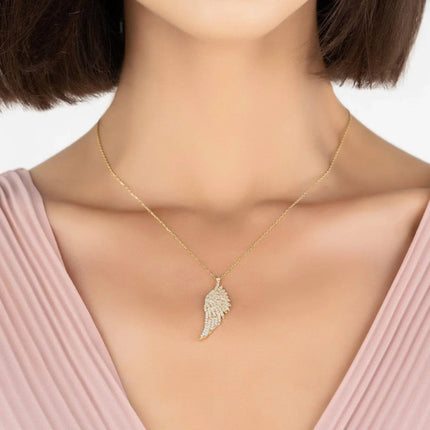 Large Angel Wing Necklace Gold