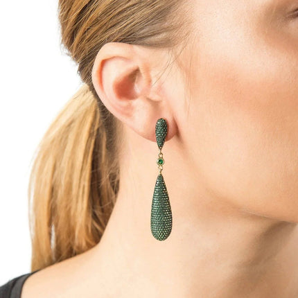 Latelita Long Drop Earrings Emerald Green Cz
