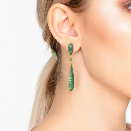 Latelita Long Drop Earrings Emerald Green Cz