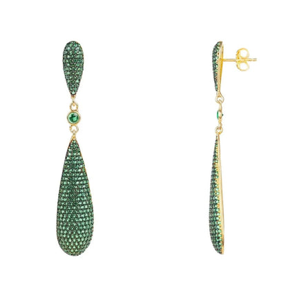 Latelita Long Drop Earrings Emerald Green Cz