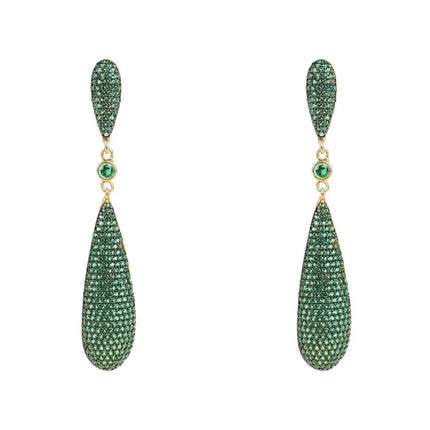 Latelita Long Drop Earrings Emerald Green Cz