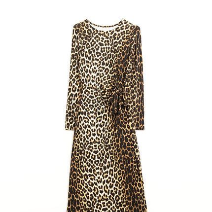 Leopard Print Spandex Dress With Bow Detail