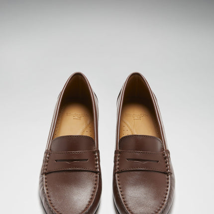 Women's Penny Loafers Leather Sole, Brown Leather