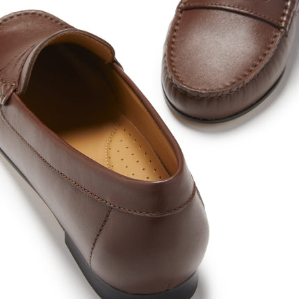 Women's Penny Loafers Leather Sole, Brown Leather