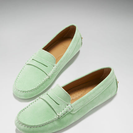 Women's Penny Driving Loafers, Lagoon Green Suede