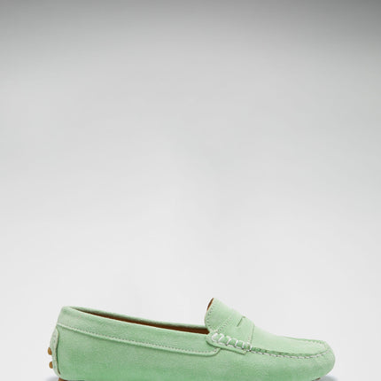 Women's Penny Driving Loafers, Lagoon Green Suede