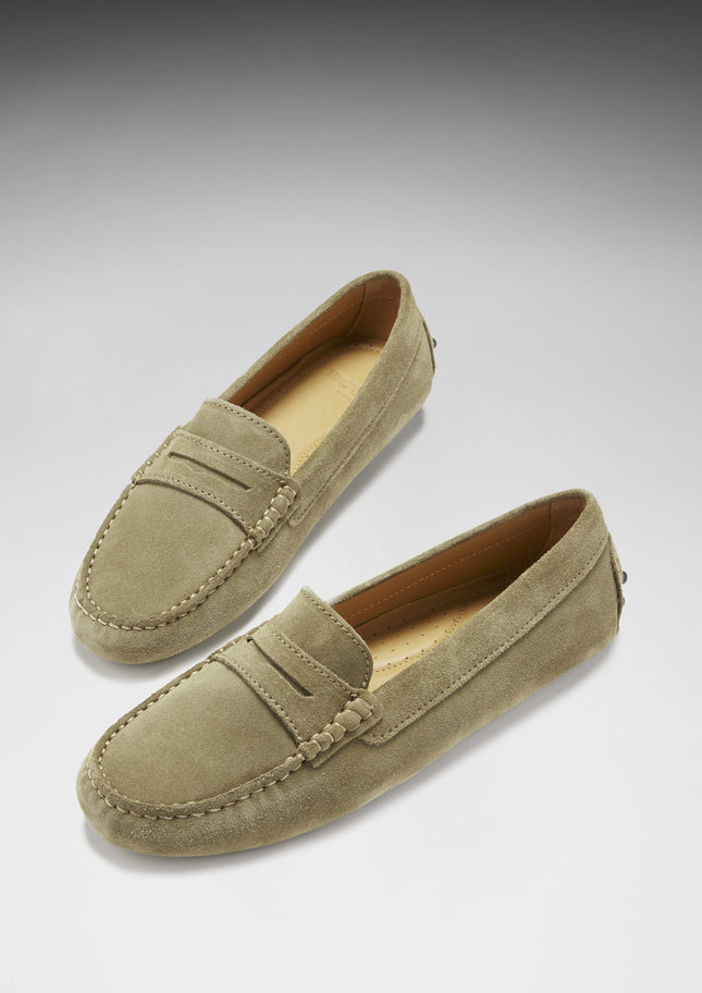 Women's Penny Driving Loafers, Truffle Suede