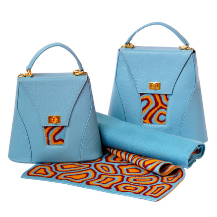 TATI BODUCH Designer Handbag, AGATE Collection, Genuine Leather: Turquise, Knitwear: Turquise