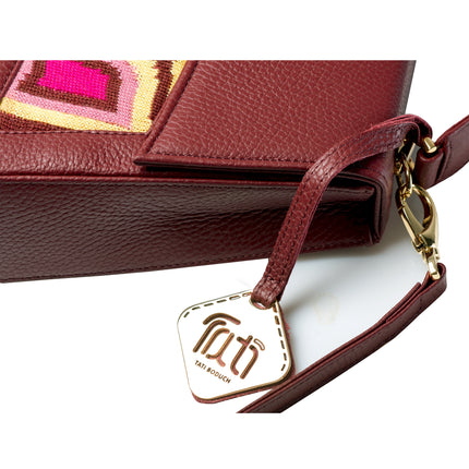 TATI BODUCH Designer Handbag, JASPER Collection, Genuine Leather: Brown, Knitwear: Magenta