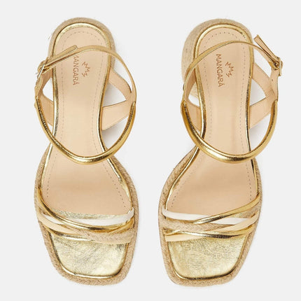 Albizia Leather Sandals – 7cm Natural Raffia Block Heel
