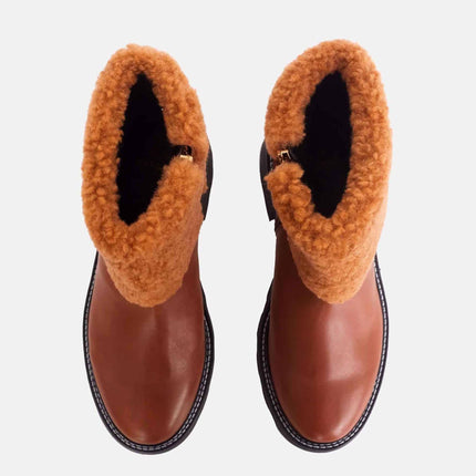 Andira Black Leather Ankle Boots – 5cm Block Heel Shearling Lug Sole