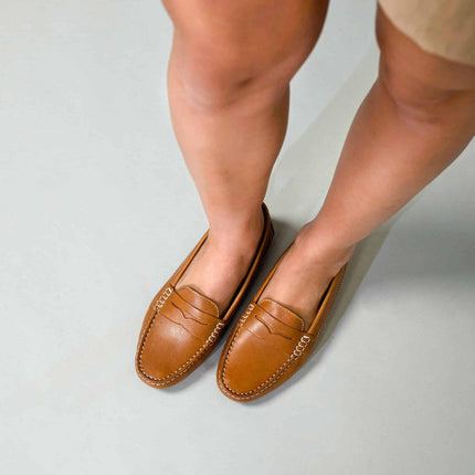 Angico Calf Beige Leather Penny Loafers – Flat