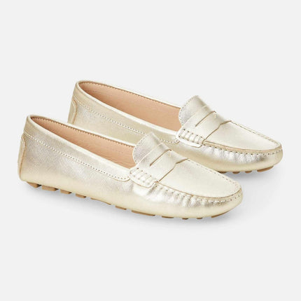 Angico Calf Beige Leather Penny Loafers – Flat