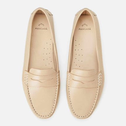 Angico Calf Beige Leather Penny Loafers – Flat