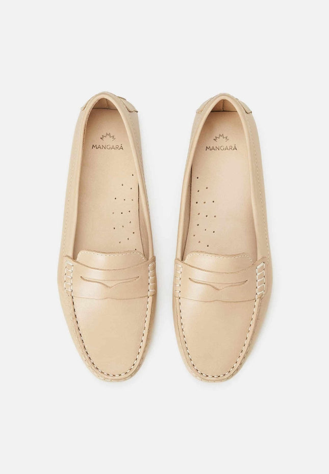 Angico Calf Beige Leather Penny Loafers – Flat