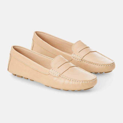 Angico Calf Beige Leather Penny Loafers – Flat