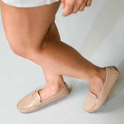 Angico Calf Beige Leather Penny Loafers – Flat