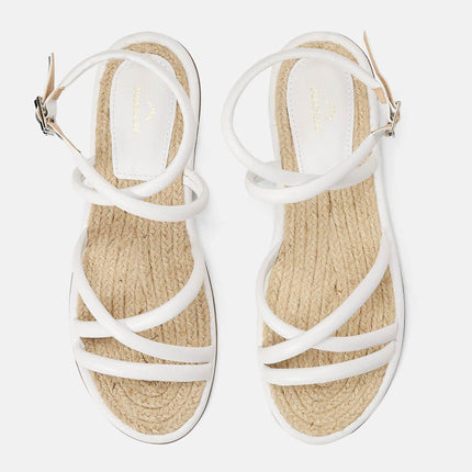 Angico White Leather Flat Sandals