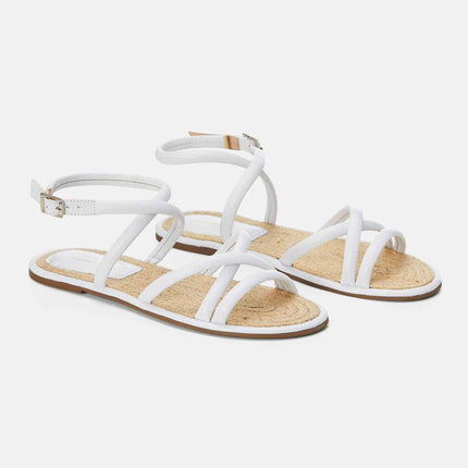 Angico White Leather Flat Sandals