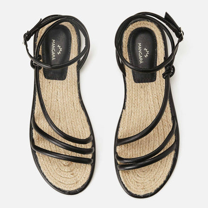 Angico Black Leather Strappy Flat