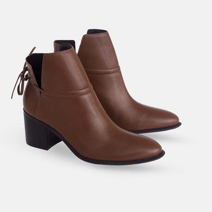 Attalea Brown Leather Ankle Boots – 6.5cm Block Heel