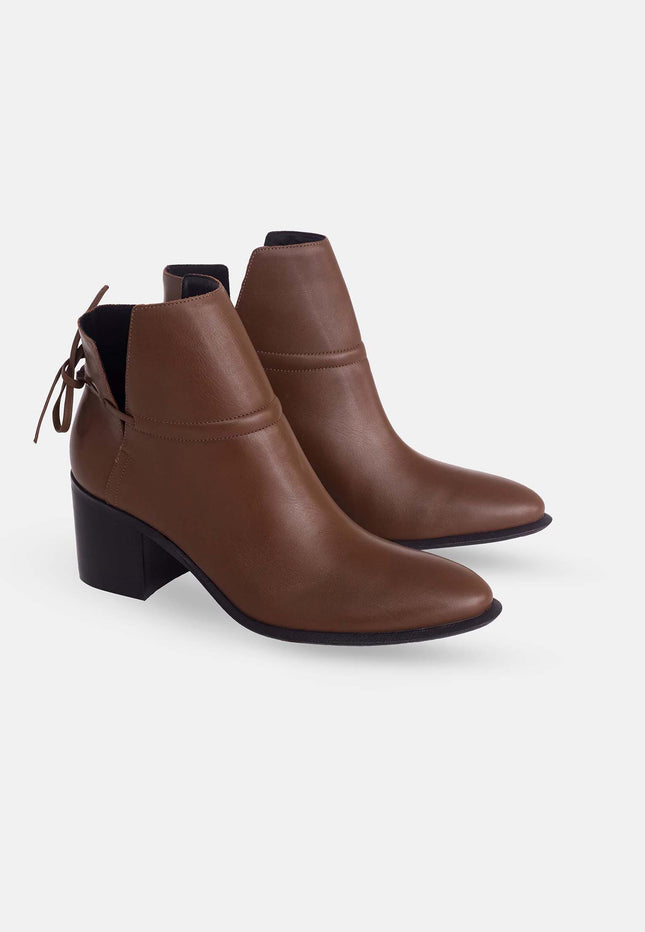 Attalea Brown Leather Ankle Boots – 6.5cm Block Heel