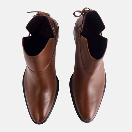 Attalea Brown Leather Ankle Boots – 6.5cm Block Heel
