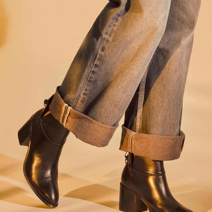 Attalea Brown Leather Ankle Boots – 6.5cm Block Heel