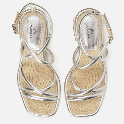 Bromelia Silver Leather Sandals – 7cm Block Heel