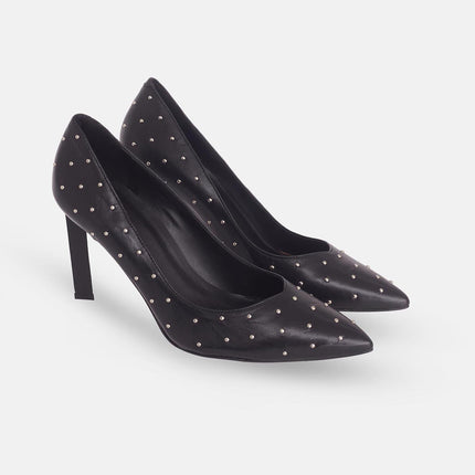 Callisia Brushed Black Leather Pumps – 9.5cm High Heel