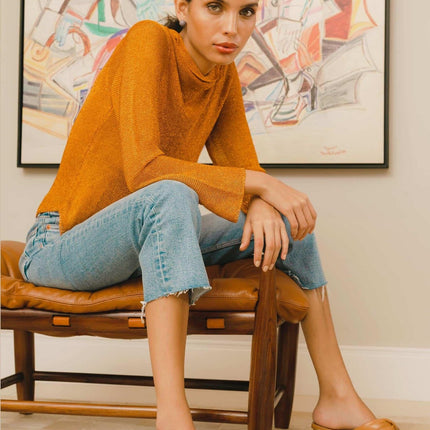 Carobá Caramel Leather Mules – 4cm Cylindrical Block Heel Slip-On